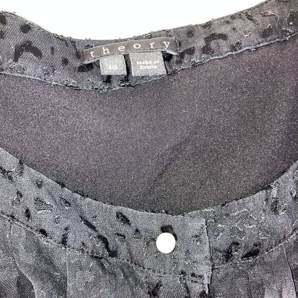 THEORY sz 10 Black Silk Viscose Burnt Out Sleeveless Dress Flowy Lined Devore - Picture 6 of 7
